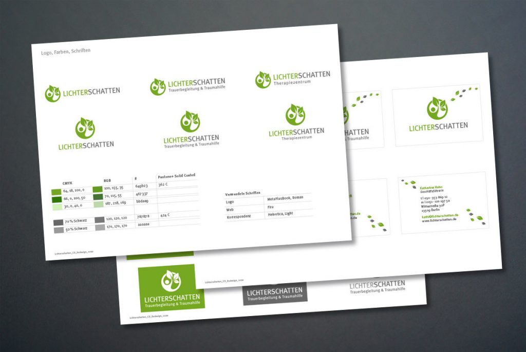 Charts mit der Zusammenfassung des Corporate Designs von Lichterschatten