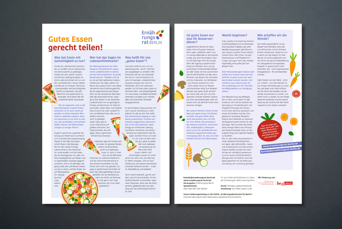 Infoblatt "Gutes Essen gerecht teilen!" für den Ernährungsrat Berlin