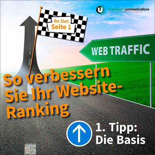 Social-Media Post: "So verbessern Sie ihr Website-Ranking II" für die Agentur unlimited communication berlin
