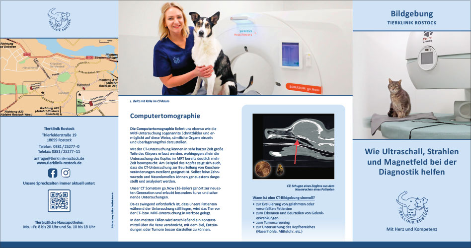 Flyer "Bildgebung" für die Tierklinik Rostock, aussen